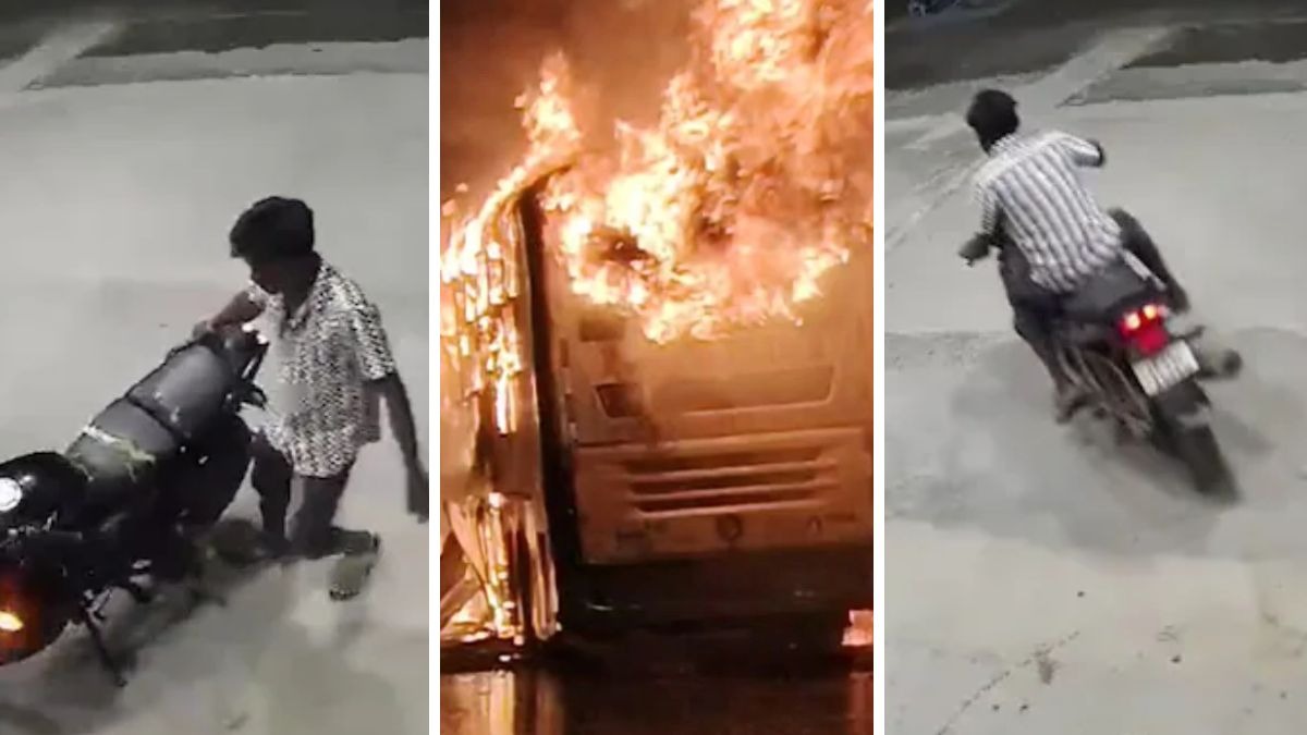 बाइक सवार की लापरवाही से हुई 20 लोगों की मौत? आंध्र प्रदेश बस हादसे से पहले का CCTV वीडियो आया सामने