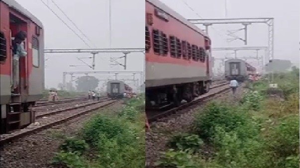 कपलिंग टूटने से दो हिस्सों में बंटी एलटीटी एक्सप्रेस. (Photo: Screengrab)