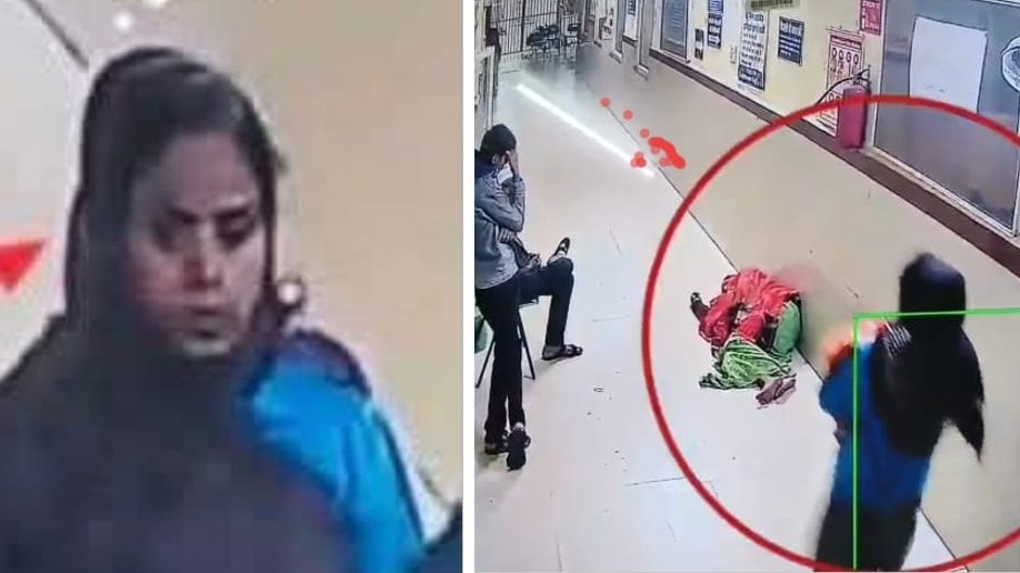 जिला अस्पताल से बच्ची को चोरी करके ले जाती महिला. (Photo: Manoj Bhargva/ITG)