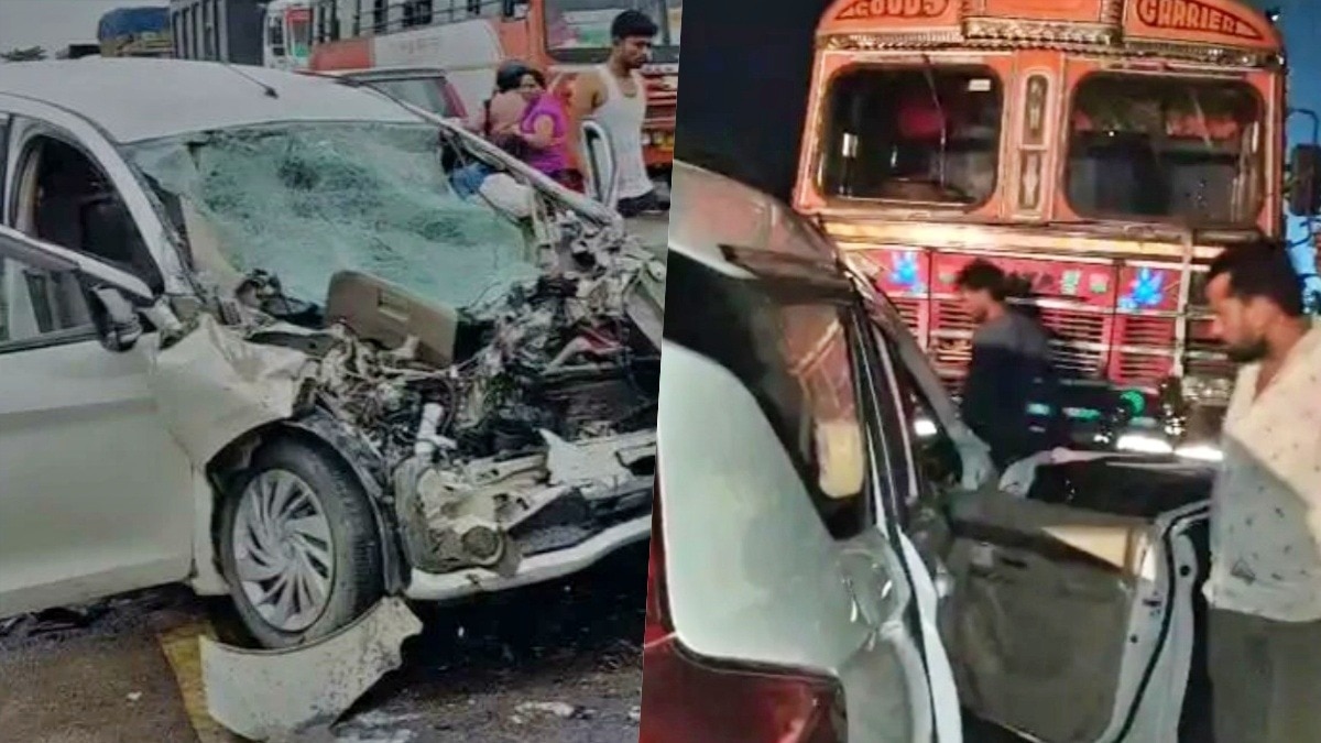 Ertiga collides with truck in Barabanki (Photo- Screengrab)