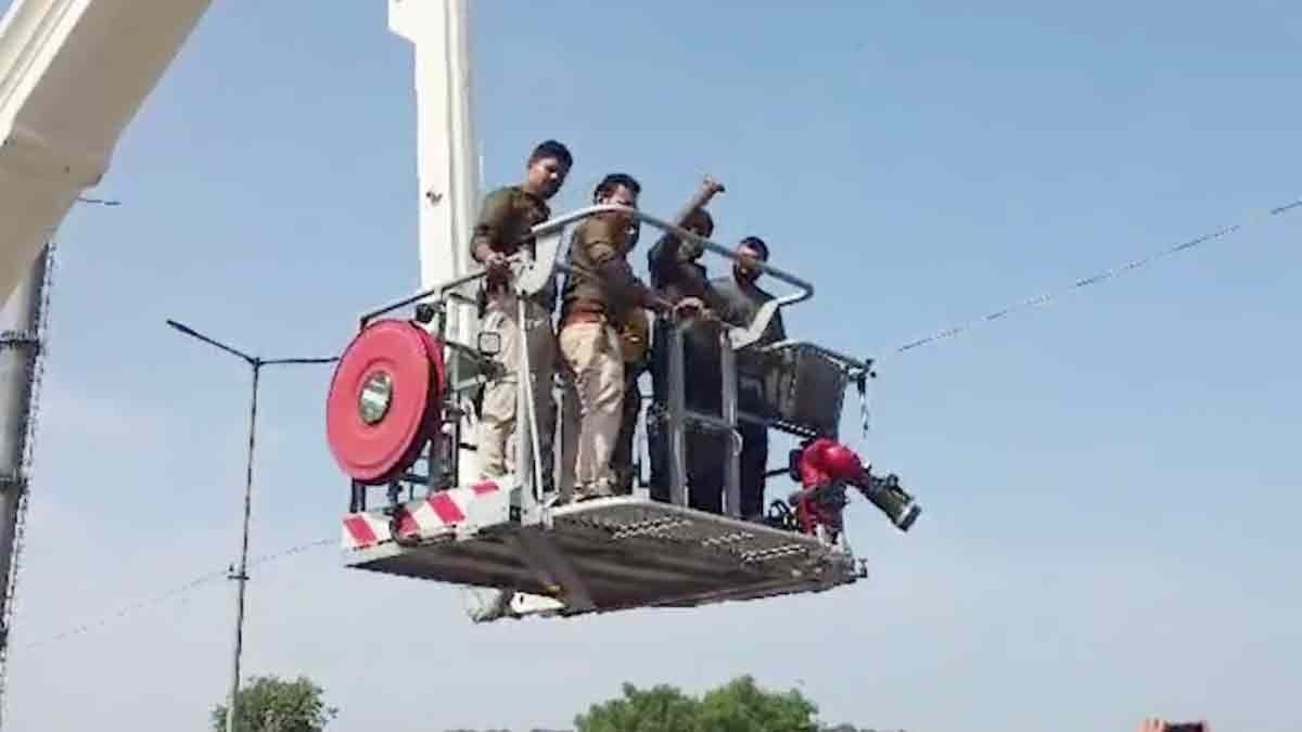Drunken young man climbed the tower