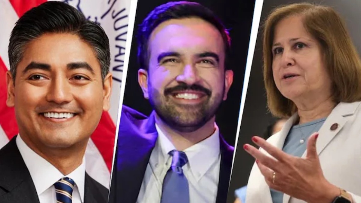 Democrat candidates Aftab Pureval, Zohran Mamdani, and Ghazala Hashmi