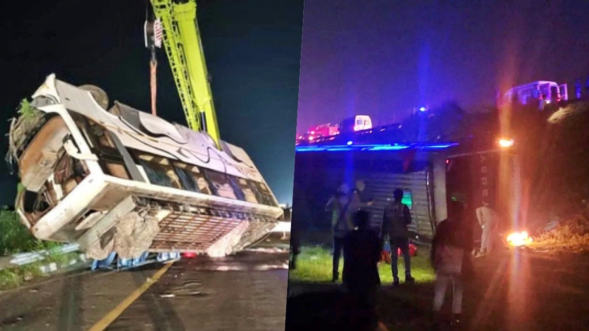 उन्नाव: गहरी नींद में थे यात्री, तभी हाइवे से 20 फीट नीचे गिर गई स्लीपर बस, मची चीख-पुकार