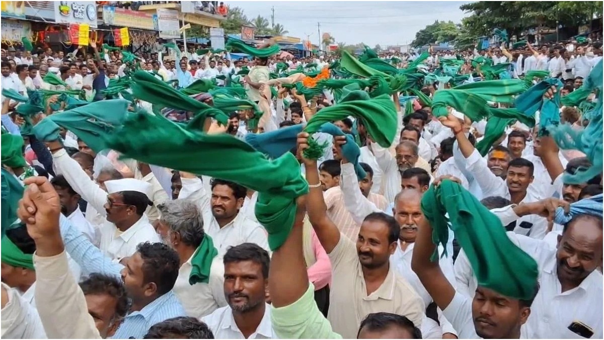 Sugarcane farmers protest in Belagavi, Karnataka, demanding an increase in the MSP