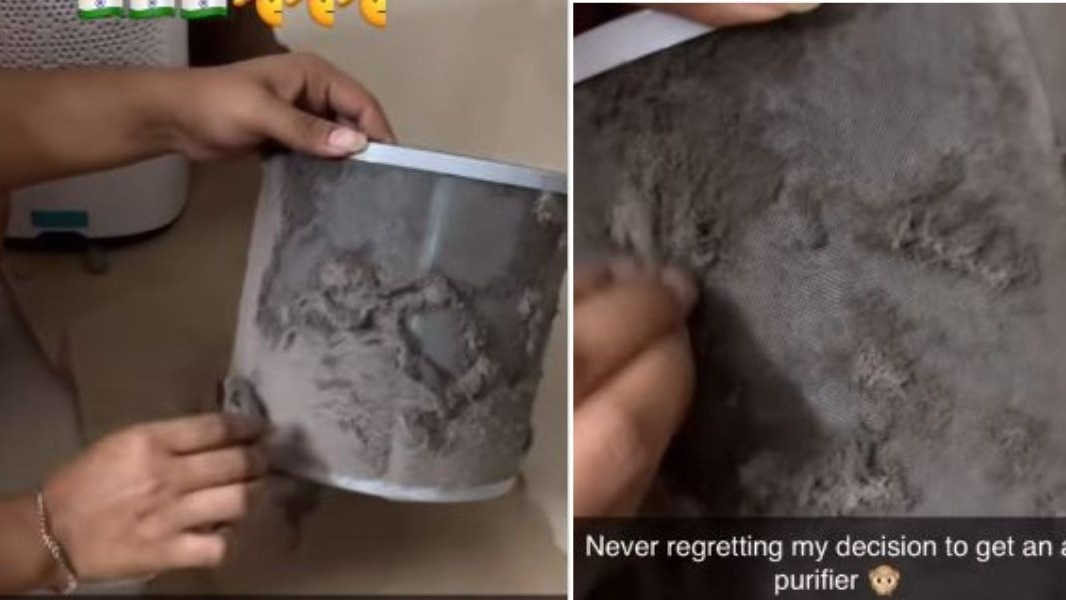 दिल्ली के एक शख्स का एयर प्यूरीफायर फिल्टर साफ करते हुए वीडियो सोशल मीडिया पर वायरल हो गया, जिसमें फिल्टर पूरी तरह काला दिख रहा है. ( Photo: idevaanshu)