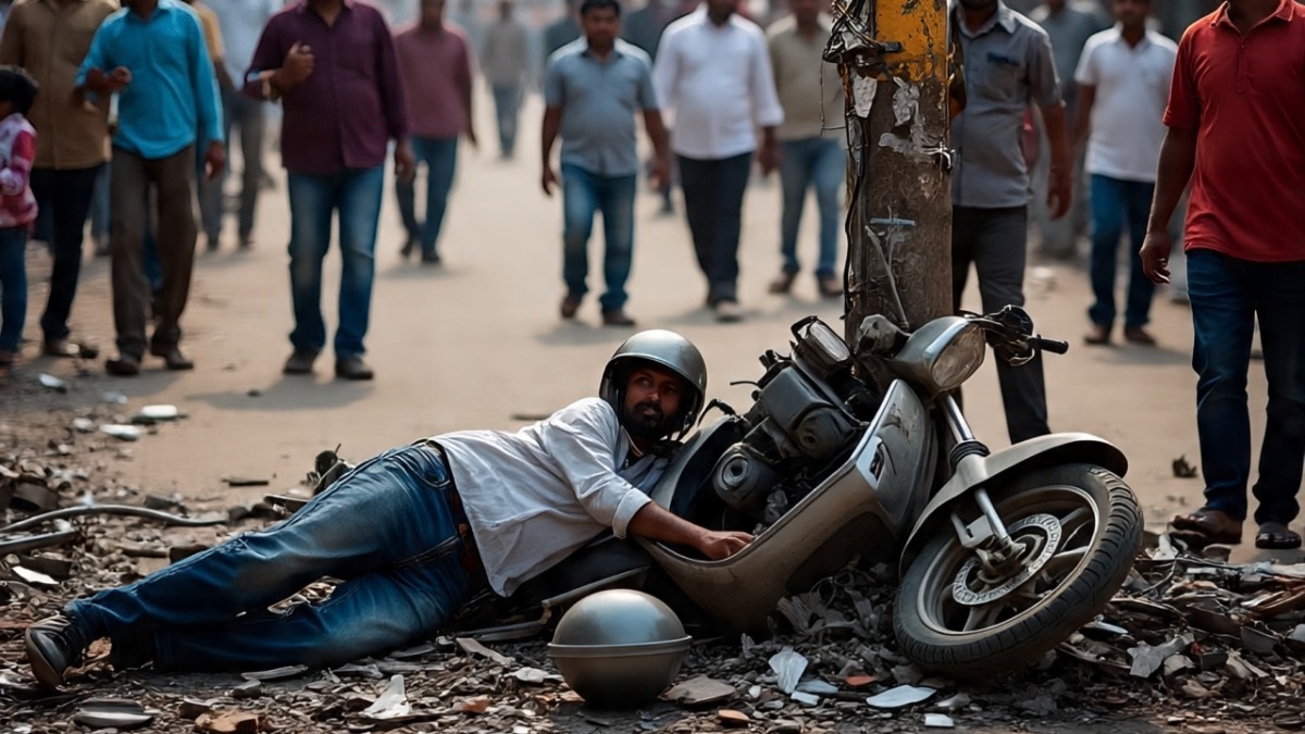 खंभा गिरने से स्कूटी सवार की मौत. (Photo: AI-generated)