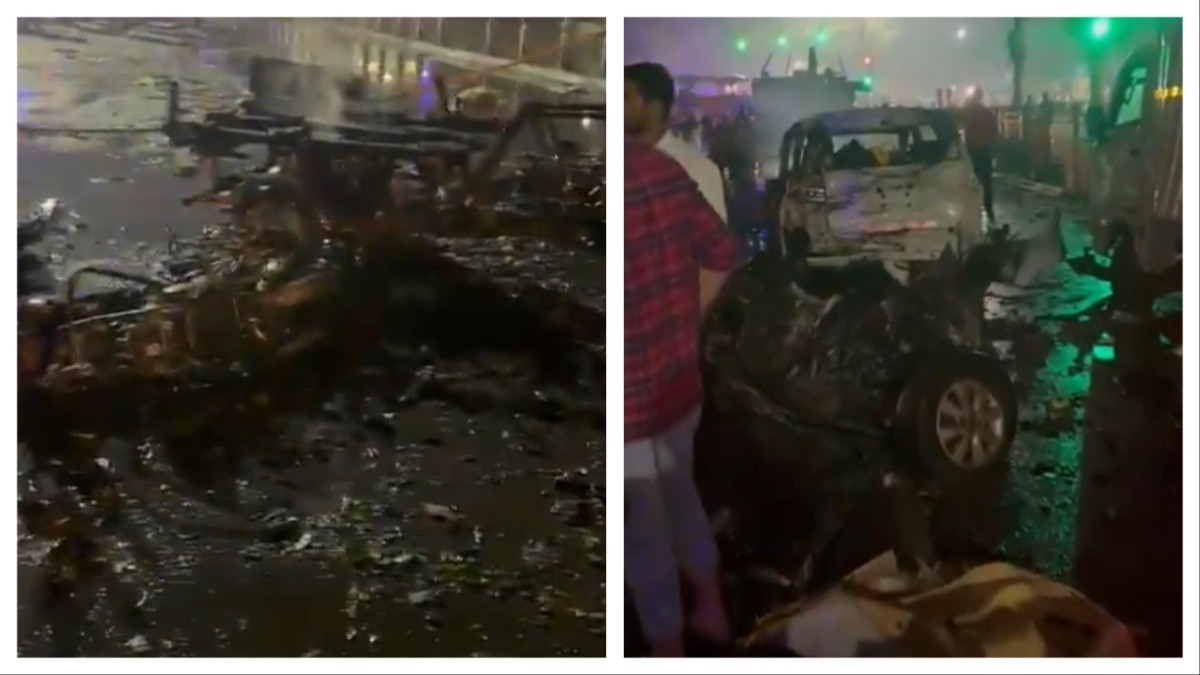 लाल किला मेट्रो स्टेशन के शीशे चकनाचूर, कई वाहन जलकर खाक…. ब्लास्ट के बाद के Videos