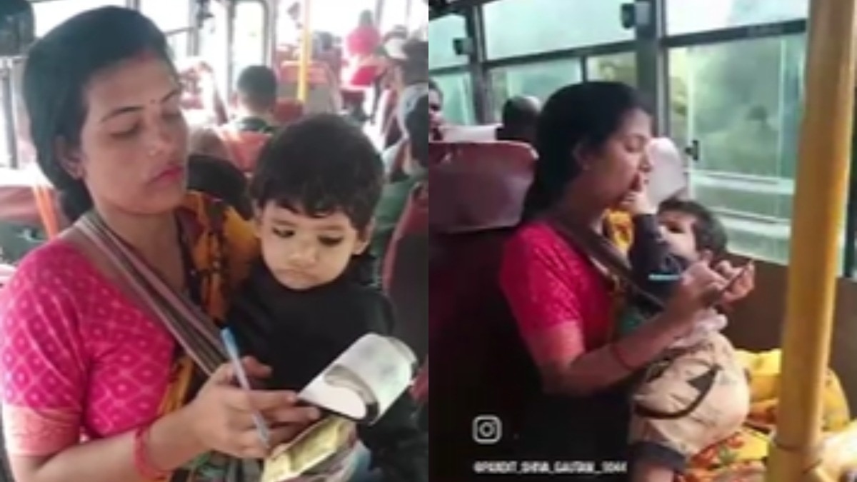 ड्यूटी पर मां की ममता.(Photo: Pramod Kumar Gautam/ITG)