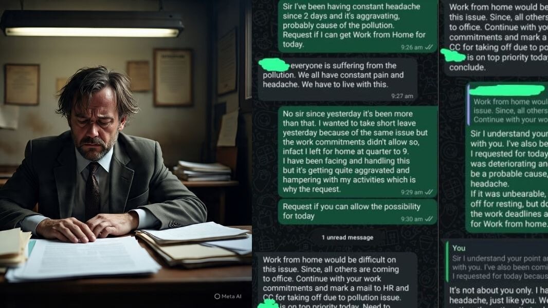 दिल्ली में सब प्रदूषण झेल रहे, WFH देना मुश्किल...सिरदर्द से परेशान बुजुर्ग ने शेयर की बॉस की चैट