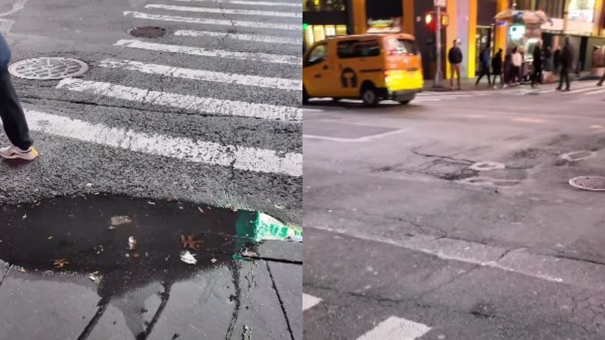 टाइम्स स्क्वायर के पास सड़क पर पानी! भारतीय ने दिखाई न्यूयॉर्क की हकीकत