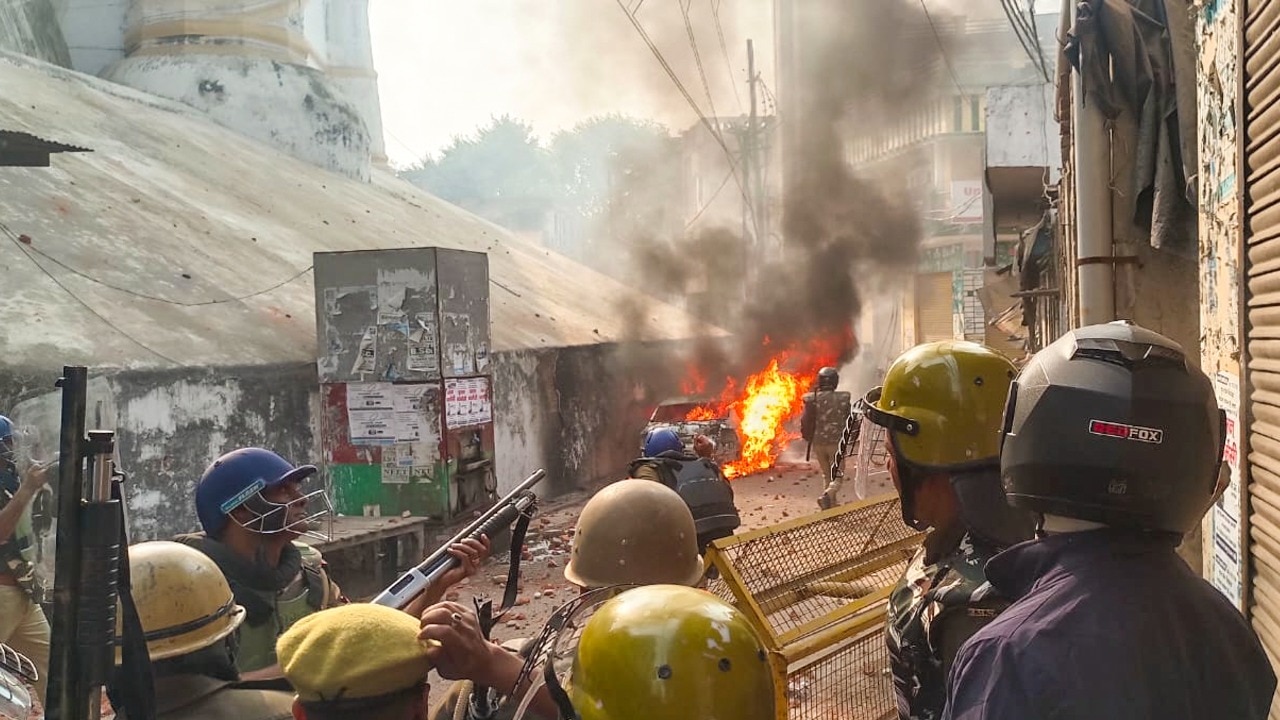 Image shows violence that broke out during a survey of a mosque in Sambhal in November, 2024. (PTI photo)