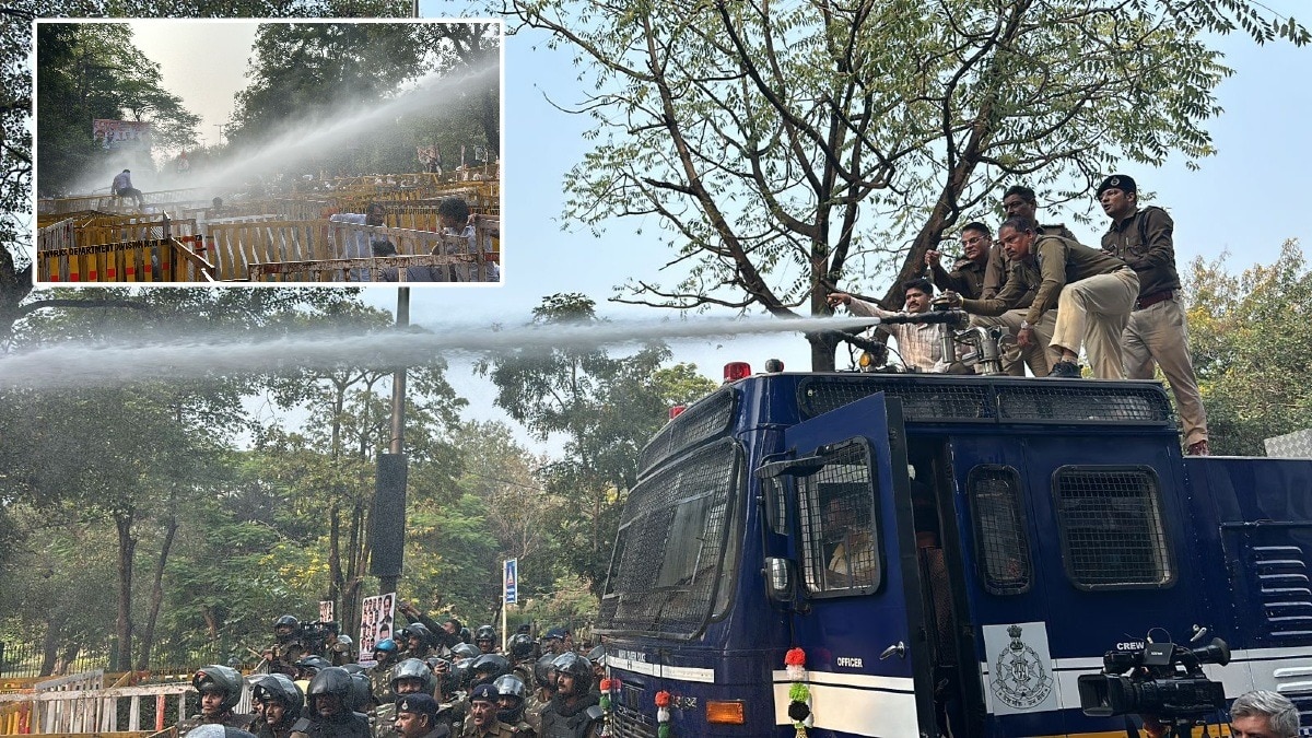 यूथ कांग्रेस कार्यकर्ताओं पर पुलिस ने वाटर कैनन चलाई.(Photo:ITG)