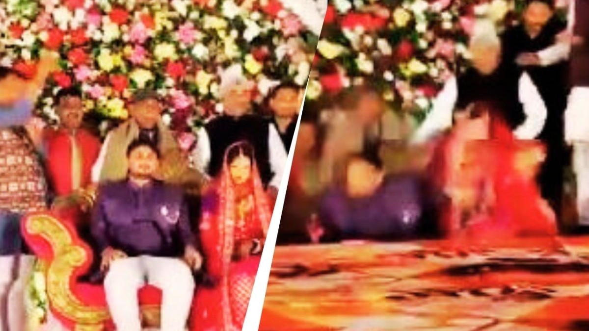 दूल्हा–दुल्हन का टूट गया मंच  (Photo: Screengrab)