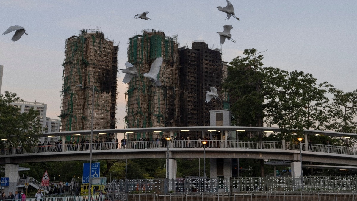 खिड़कियों के बाहर लगा 'स्टायरोफोम' आग के तेजी से फैलने की मुख्य वजह होने का शक है (Photo- AP)