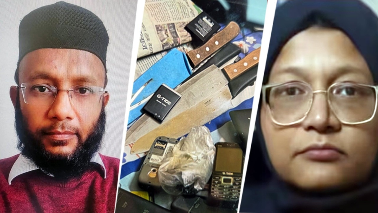 Parvez Ansari (left) has been detained after the arrest of his sister Shaheen (right) in connection to the Red Fort blast case.