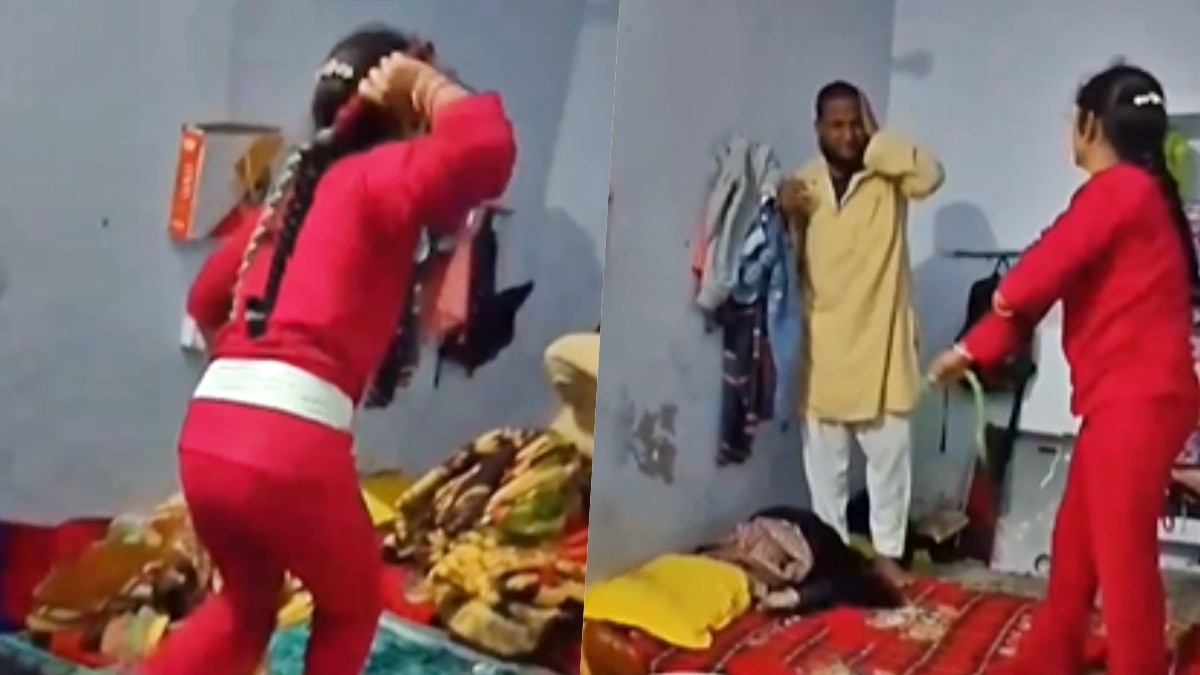 woman beats up cleric in Amethi (Photo- Screengrab)