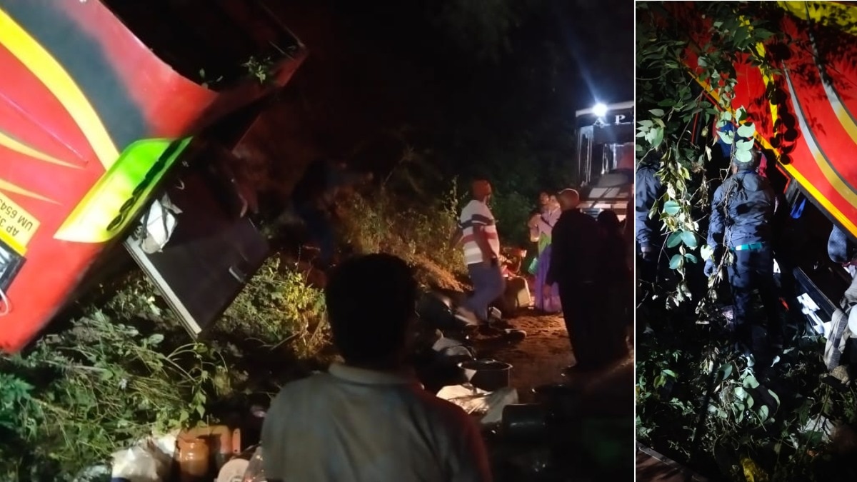 मरेडुमिल्ली घाट में खाई में गिरी बस (Photo: ITG/Apoorva Jayachandran)