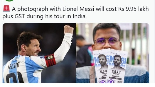 ‘GOAT इंडिया टूर’ के तहत मेस्सी के साथ सिर्फ एक फोटो खिंचवाने की कीमत ₹9.95 लाख रखी गई है. (Photo: X/ @IndianTechGuide)