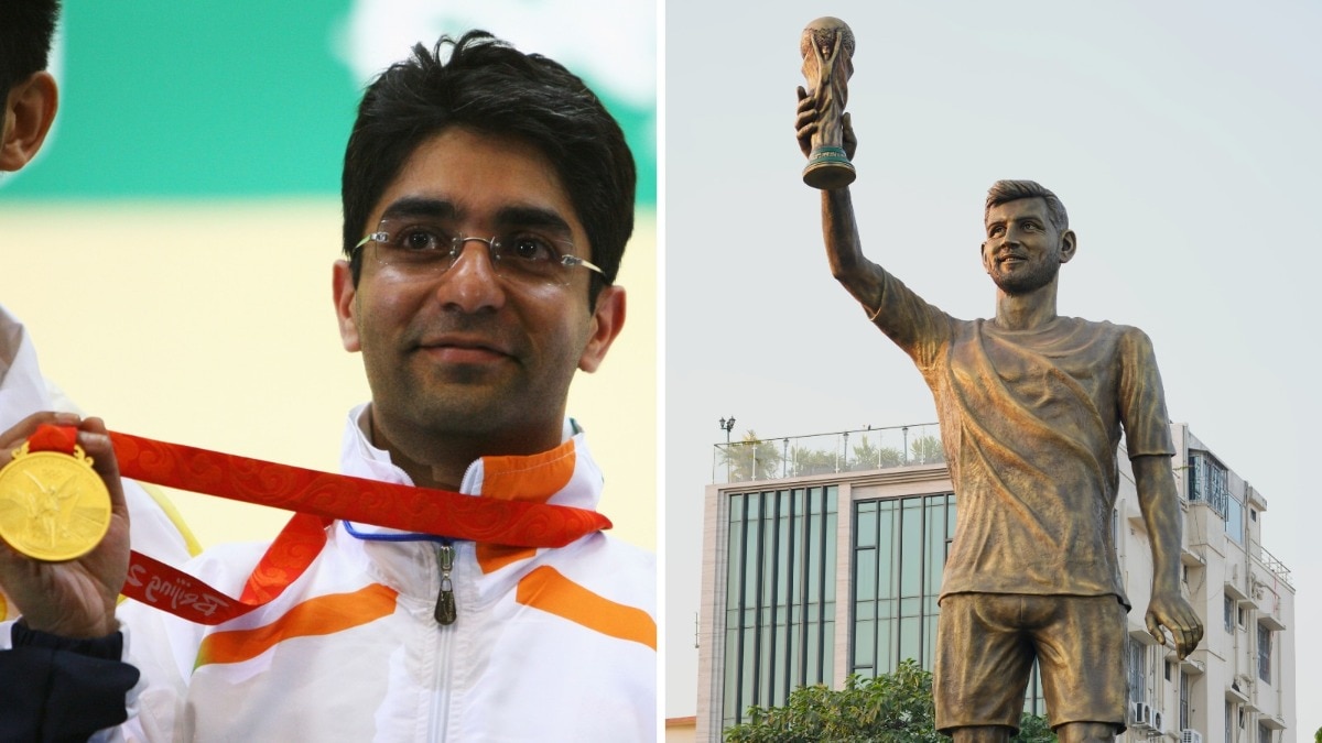 Abhinav Bindra and Lionel Messi statue