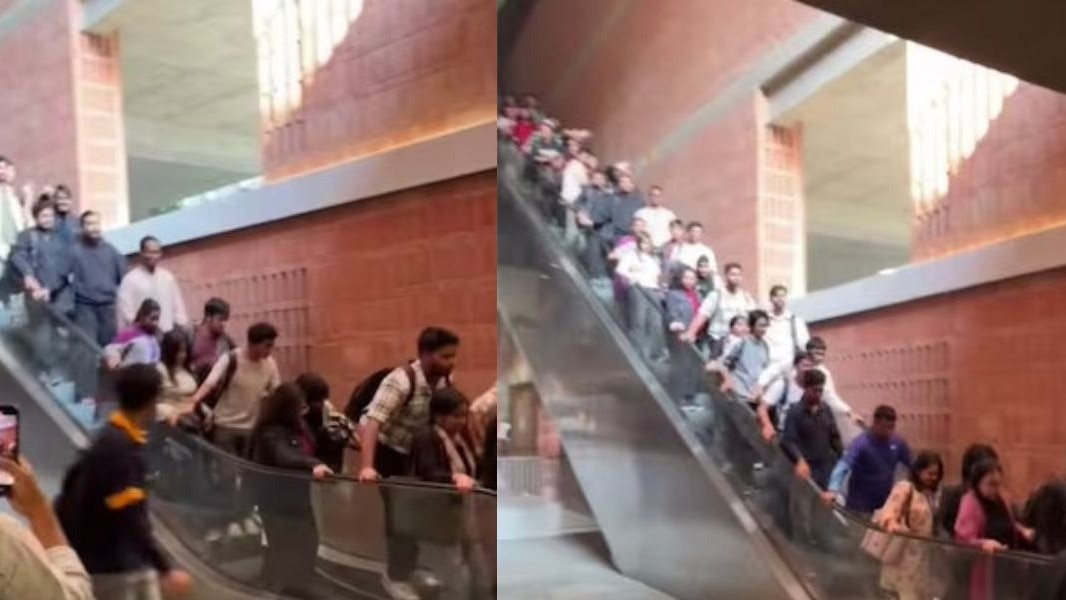 तकनीकी खराबी के कारण एस्केलेटर अचानक असामान्य रूप से बहुत तेज चलने लगा. (Photo: @Incognito_qfs)
