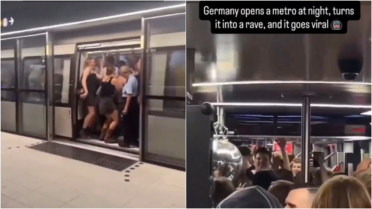 जर्मन मेट्रो का अजब नजारा, ट्रेन के अंदर ही शुरू हो गई नाइट क्लब पार्टी...