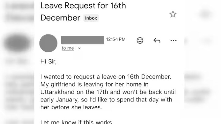 एक कर्मचारी द्वारा अपनी प्रेमिका के साथ समय बिताने के लिए की गई छुट्टी की सच्ची अर्जी वायरल हो गई है. (Photo: Viren Khuller/LinkedIn)