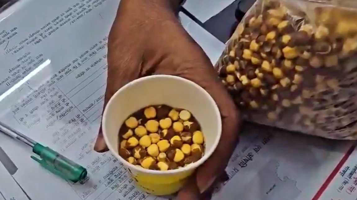 Fake roasted chickpeas seized in Gorakhpur (Photo - Screengrab)