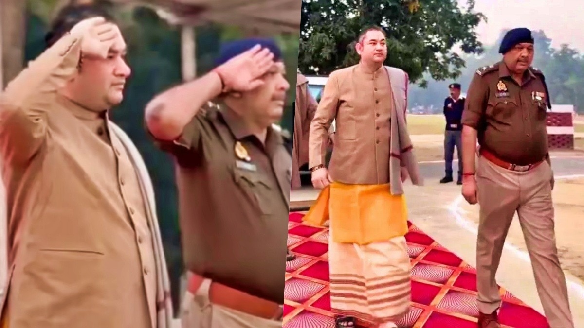 Politics erupts after Bahraich police salute religious preacher (Photo - Screengrab)