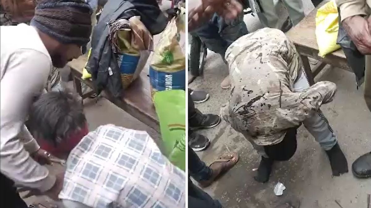 मैनपुरी में कूड़ा बीनने वाले बच्चों को दबंग ने पीटा. (Photo: Screengrab)