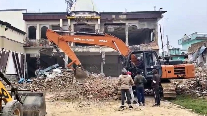 Bulldozer action at a marriage hall in Bareilly (Photo - Screengrab)