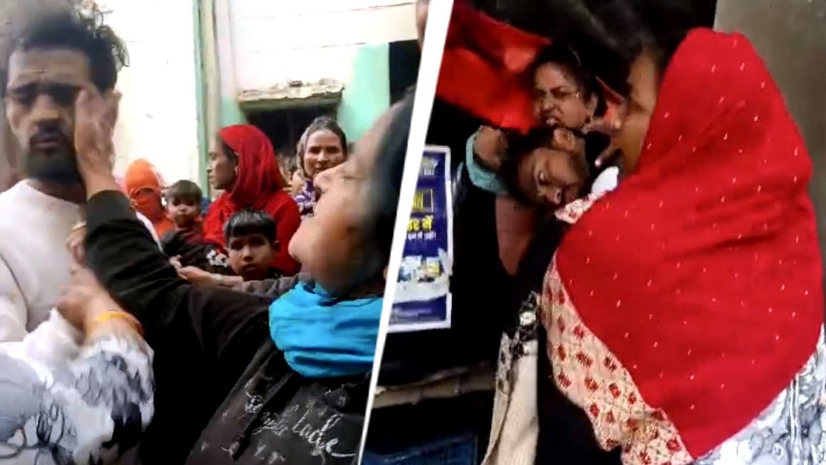 Women publicly beat up a molester