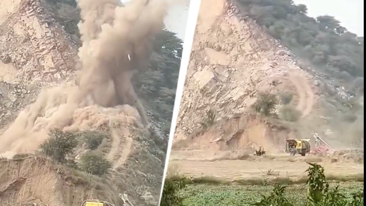 Blasting is taking place in the hills during the daytime