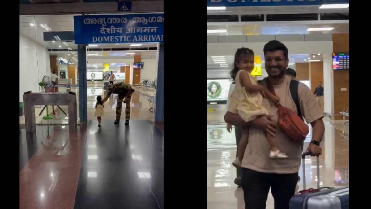 एयरपोर्ट पर पिता लगाने के लिए दौड़ी बच्ची. (Photo : x/@cisf)