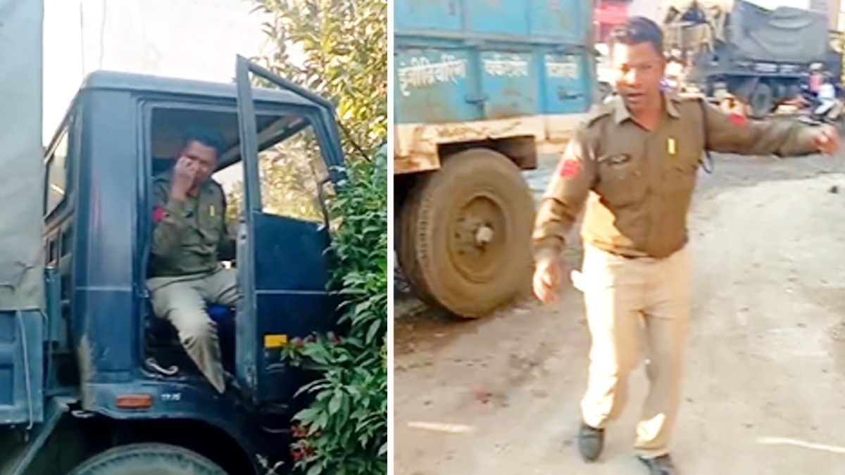 पुलिसकर्मी ने नशे में 'टल्ली' होकर चलाई सरकारी गाड़ी.(Photo:Screengrab)
