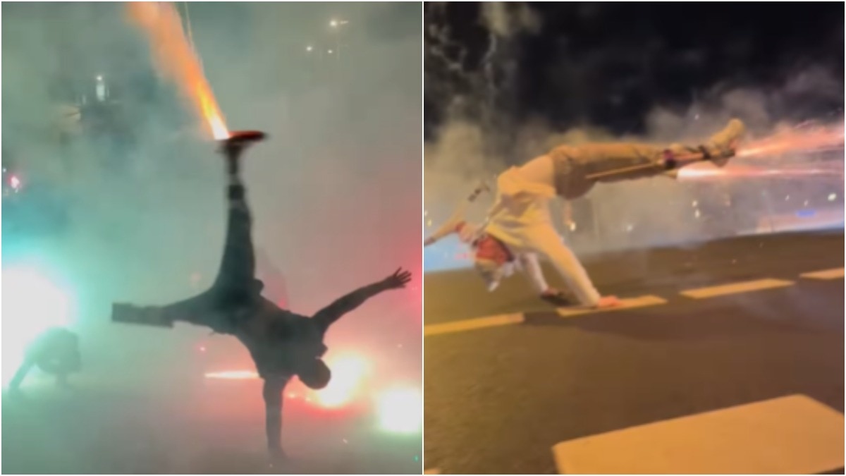 Man performs fireworks stunt video viral