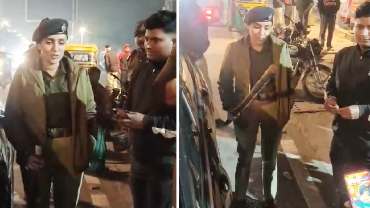 IPS अनु बेनीवाल ने कार में निकाला डंडा.(Photo:Screengrab)