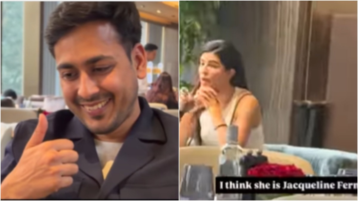 रेस्टोरेंट में शख्स के पीछे बैठी दिखीं जैकलिन फर्नांडीस (Photo - Instagram/@ca.rishabh.sethia)