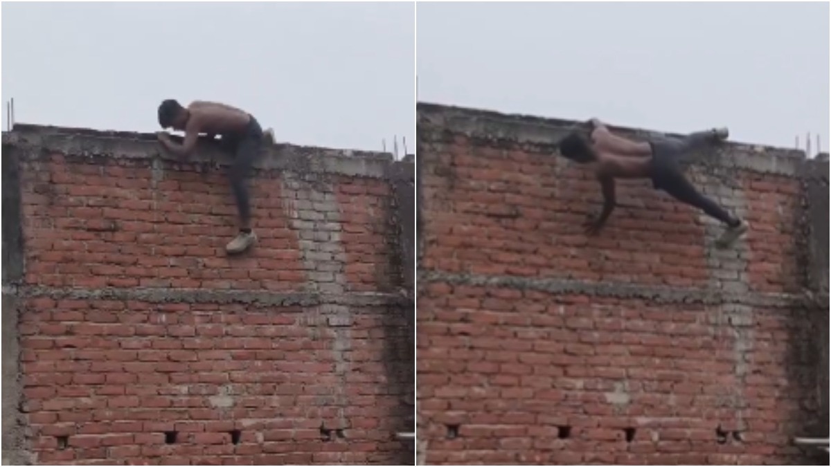 man doing pushups on wall viral video