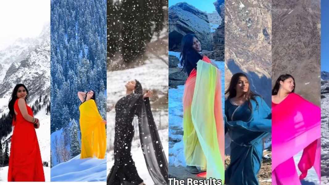 रील्स में साड़ी, खुले बाल और बैकग्राउंड में बर्फ—यह कॉम्बिनेशन लोगों का ध्यान खूब खींच रहा है. ( Photo: )