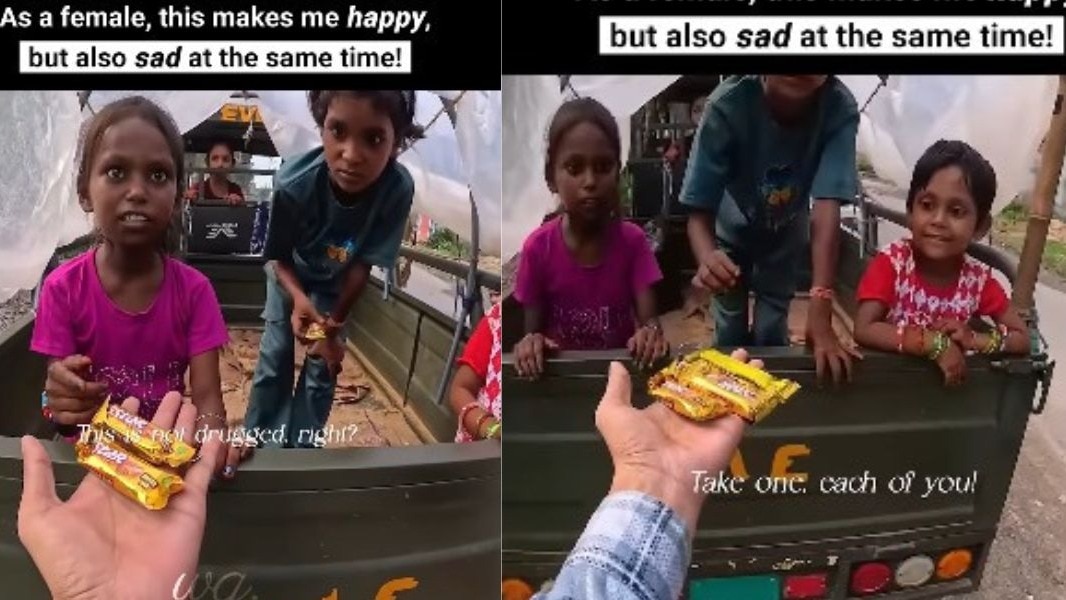 चॉकलेट देने के दौरान एक मासूम बच्ची का किडनैप होने का डर बच्चों की असुरक्षा और छीने हुए बचपन की सच्चाई दिखाता है. ( Photo: Instagram/ @winnergirls.official)