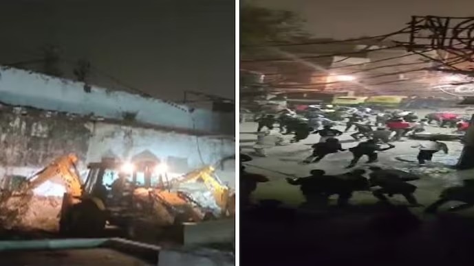 फैज-ए-इलाही मस्जिद के पास बुलडोजर कार्रवाई के दौरान प्रोटेस्ट