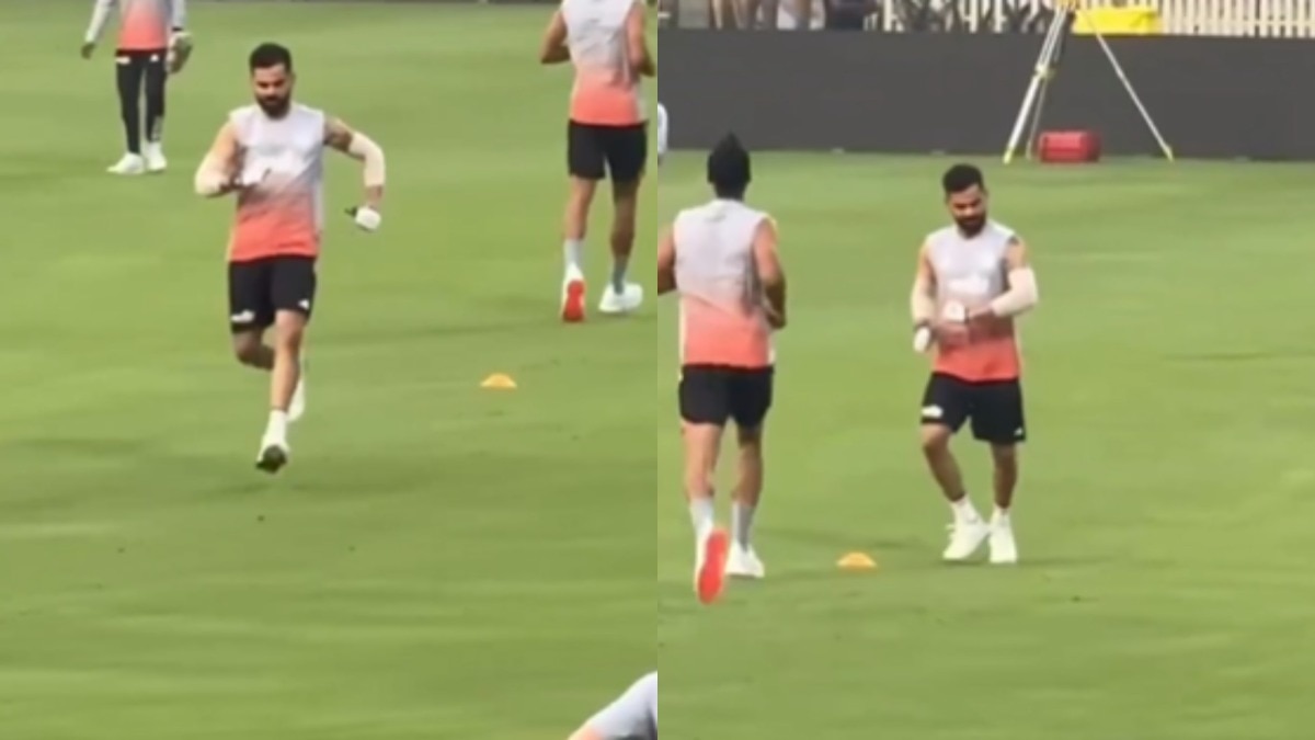 Virat Kohli mimics Arshdeep Singh's run-up during India practice session. (X/Twitter)