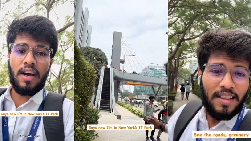  महाराष्ट्र के एक व्यक्ति द्वारा बेंगलुरु के आईटी पार्क को न्यूयॉर्क जैसा बताने वाला वीडियो वायरल हो रहा है. ( Photo: Instagram/@xplorewithsagar)