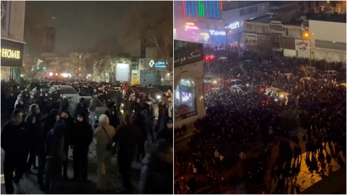 People gather on the streets amid anti-government unrest in Tehran, Iran