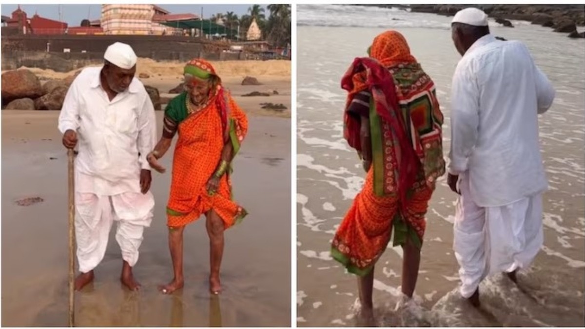 grandparents first time sea, elderly grandparents ocean video