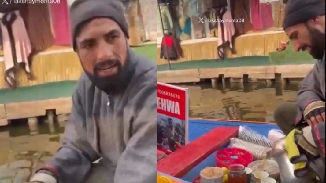 डल झील में शिकारा चला रहे कश्मीरी नाविक का वीडियो सोशल मीडिया पर वायरल हो रहा है. ( Photo: X/@lakshaymehta08)
