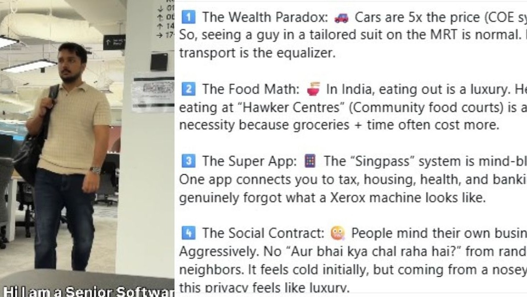 सिंगापुर में काम कर रहे एक भारतीय सॉफ्टवेयर इंजीनियर का वीडियो वायरल हो रहा है. ( Photo: Instagram/@amandailyblogs)