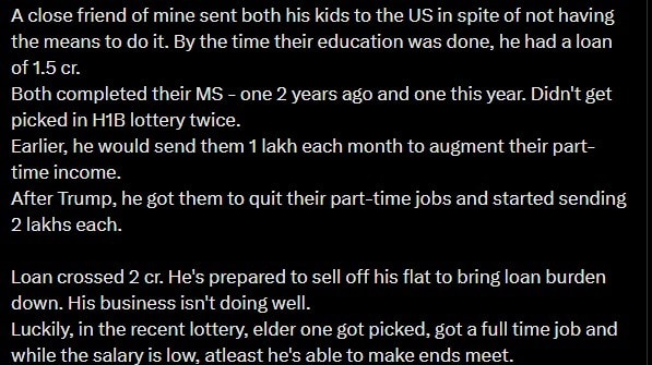 अमेरिका में पढ़ाई और नौकरी के सपने ने एक भारतीय परिवार को 2 करोड़ रुपये के कर्ज में डाल दिया. ( Photo: X/ @vizagobelix)