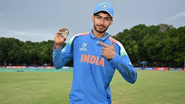 Vihaan Malhotra of India poses after being named Player of the Match following the ICC U19 Men?s Cricket World Cup 2026  match between India and Bangladesh at Queens Sports Club