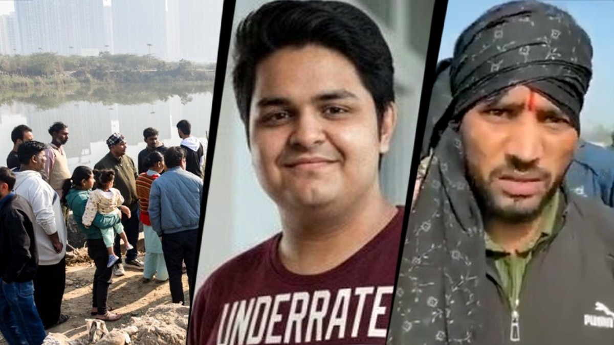 पीड़ित युवराज मेहता (बीच में), वह गड्ढा जिसमें वह डूबा (बाएं) और डिलीवरी एजेंट जिसने उसे बचाने की कोशिश की (दाएं).